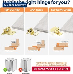 4 Pack (2 Pairs) 3/8 Inch Inset Cabinet Hinges, Self-Closing Face Mount Hinges w