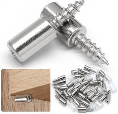30pcs Shelf Support Pegs with Non-Slip Sleeves, Nickel Plated Screw-in Pins