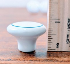 Set of 4 Vintage White Porcelain Cabinet Knobs 1.25″ Blue Cobalt Line Ring