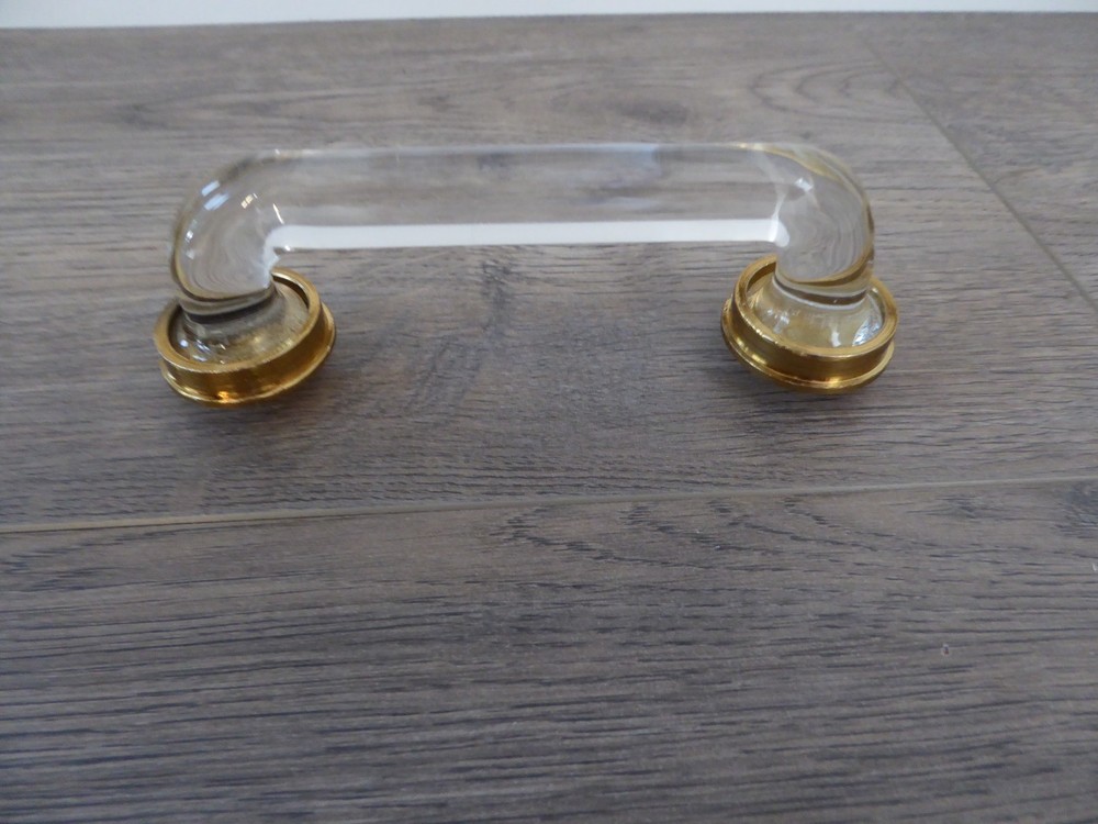 Metallic Gold Metal & Glass Handle Drawer Pull Sleek Modern Elegant Simple Pull