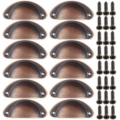 Cabinet Cup Pulls Rustic Copper, Small Metal Kitchen Cabinet Handles, 12 Pack