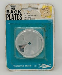 Vintage JB Cabinet Knob Back Plates Chrome Beveled 2 1/4″ Fedco MCM NOS Pair
