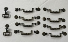 Vintage Antique Brass Drawer Pull Hardware Lot – 8 Pulls 2 Ring Pulls Rosettes
