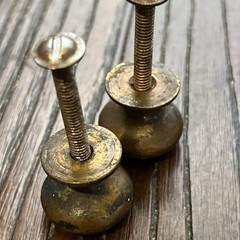 2 Vtg Solid Metal Ball Cabinet Knob Aged Copper Brass Round Drawer Pull 1″ Set