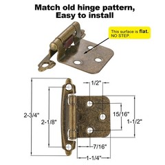 Antique Brass Cabinet Hinges, 1/2” Overlay, 4 Pack