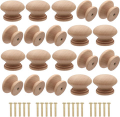 Wooden Cabinet Knobs Unfinished Wood Knobs 3″ Dia., 1″ Height, with Screws)