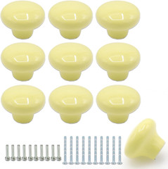 10Pack Ceramic Cabinet Knobs, 1.26Inch/32Mm Light Yellow round Drawer Dresser