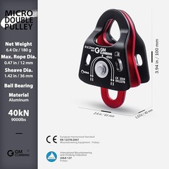 40kN Micro Double Pulley Prusik Minding Ball Bearing UIAA CE for Pack of 2