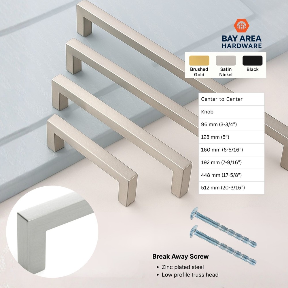 Square Cabinet Pulls Stainless Steel | Drawer Handles Black Nickel Gold