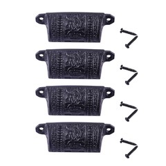 Cabinet or Drawer Bin Pull Black Iron Cup 4″ W x 1 1/2″ H Pack of 4