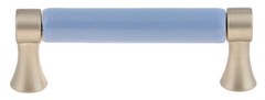 (5 Pack) 3 inch Light Blue Ceramic Center Pull Brushed Pewter