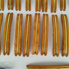 27X RARE 1970-80s Vintage 7″ Solid Wood Oak w Gold Insert Drawer Pull 6″ Center