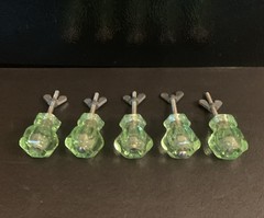 Set 5 Vtg Green Depression Glass Cabinet Knobs Drawer Pulls With Hardware 1 1/4”