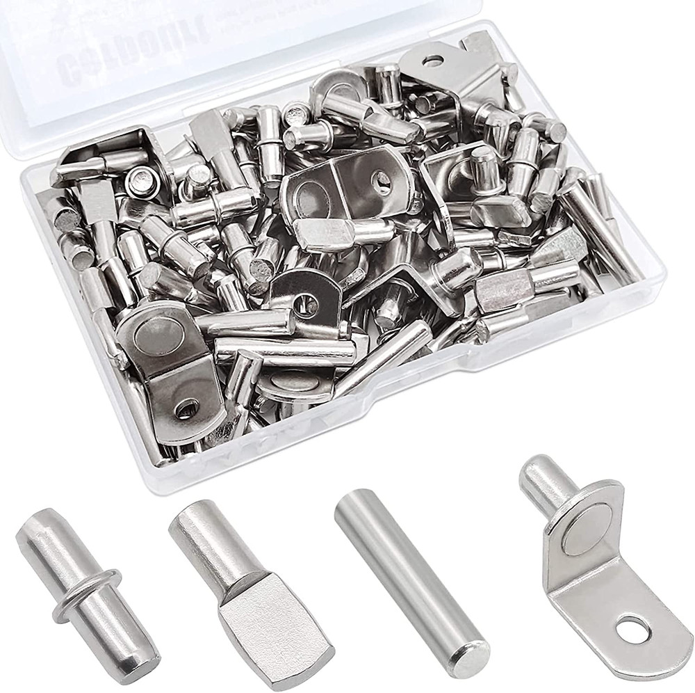 Shelf Pins Kit 104Pc 5mm 1/4″ Nickel Pegs Cabinet Shelf Supports Brackets Set