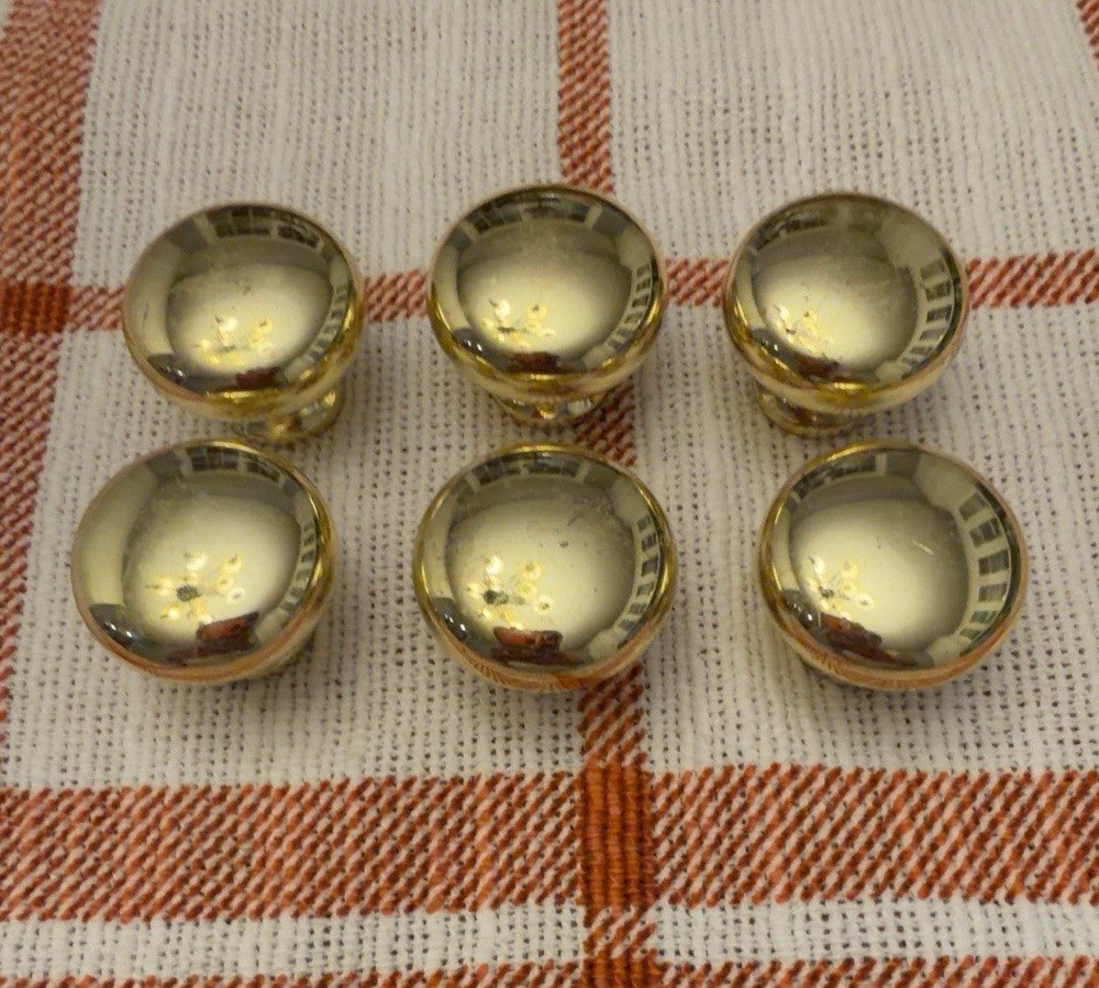 Lot of 6 Polished Gold Round Cabinet Knobs 1.25 in Metal Traditional Style