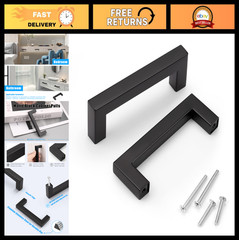 10 Pack 3.5″ Matte Black Cabinet Handles – Modern Drawer Pulls, Stainless Steel,