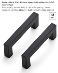 Ravinte 12 Pack 3-1/2 Inch Kitchen Square Cabinet Handles Matte Black