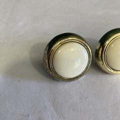 Set Of 3 Polished Brass And White Porcelain Knobs 1.1” Vintage