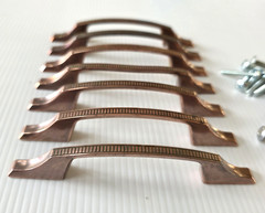 Lot of 7 Vtg Amerock Hardware Pulls Copper Color Metal Ribbed 3″ Center 1960’s