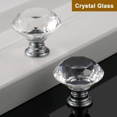 30mm/1.18″ Diamond Glass Knob, 2PCS Clear Crystal Pull with 3 Size Screws