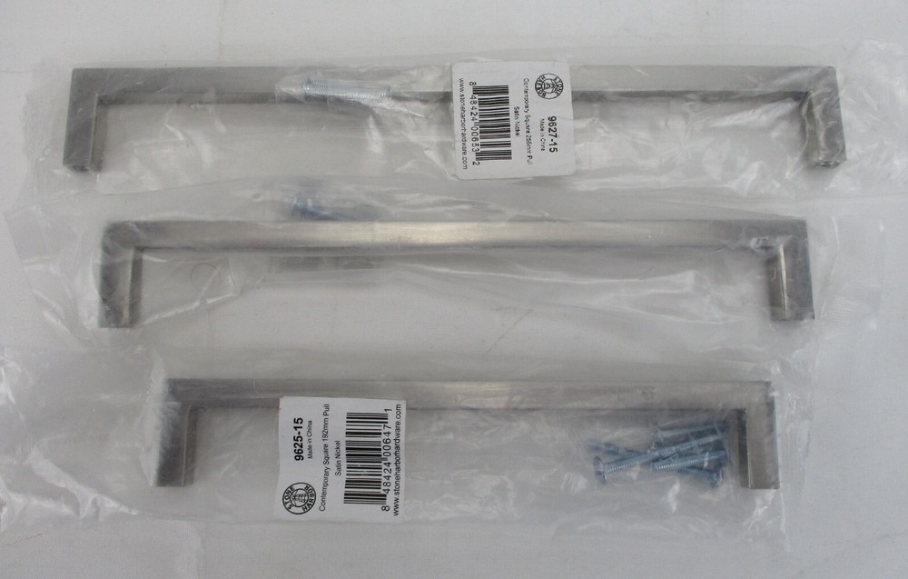 3 Stone Harbor Bar Cabinet Pulls Satin Nickle 10.5″, 9.5″, 8″ – 1 of each size