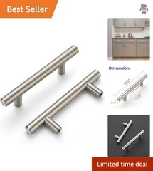 30 Pack Brushed Nickel Cabinet Handles 5″ Length, 3″ Hole Center – Modern T-Bar