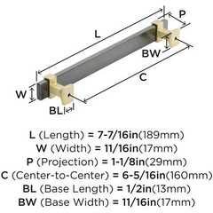 AMEROCK 4-Pack Overton 6-5/16 in. Black Chrome/Brushed Gold Cabinet Pull, 160 mm