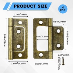 4 Pack NonMortise Door Hinges Bifold Butt Cabinet Bronze 2×0.9 Inch Set