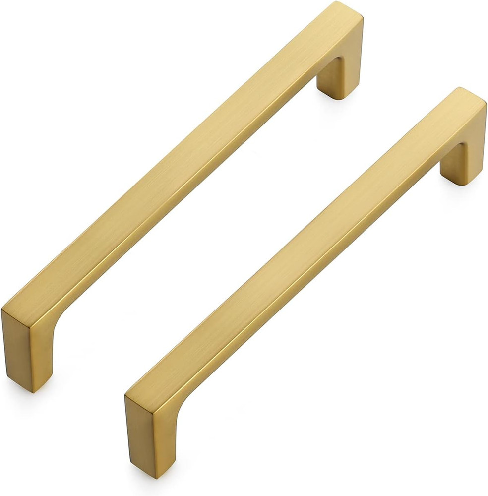 Brushed Brass Solid Pulls Cabinet Handles 5 Inch 30 Pack | Solid Zinc, Slim Desi