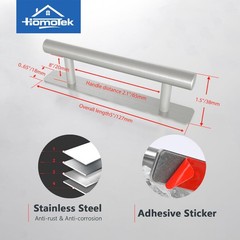 4 Pack 5 Inch Adhesive Sliding Closet Door Handles Brushed Stainless