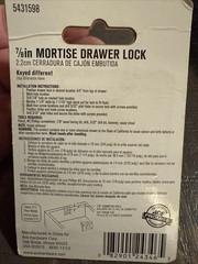 Brass Mortise Drawer Lock 7/8” Keyed Different