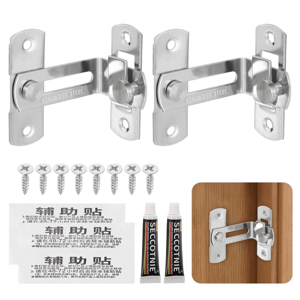 Barn Door Latch, (2.4″x1″, Silver) (2 Set ), 90 Degree Flip Sliding Gate Latch