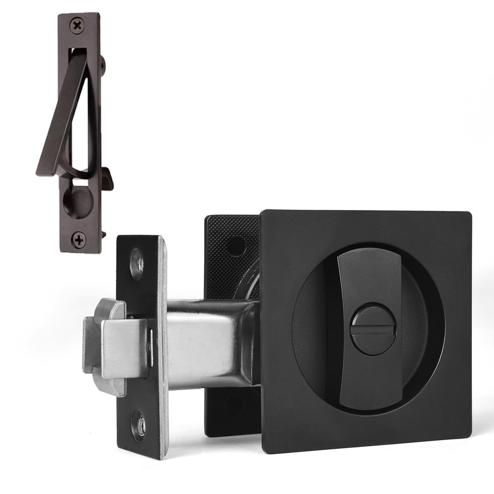 23/8 Inch Pocket Door Privacy Lock Matte Black Recessed Knob Latch 1 Pack