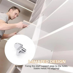 50PCS Shelf Support Pegs, 5mm L Shaped Metal Bracket Pegs Wardrobes Cabinets