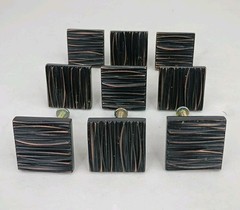 Lot Of 9 Modern Cabinets Pulls Knobs Brown Square Textured Copper Tone Accent