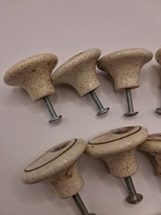 Vintage 70’s Japan Ceramic Mushroom Cabinet Knobs Set of 14 Cream Speckled 1.5”