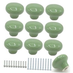 10-Pack Ceramic Cabinet Knobs 32mm Round Drawer Pull | 1.26 inch 10 Pack Green
