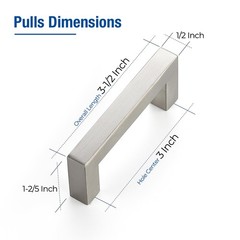 8 Pack Brushed Nickel Cabinet Pulls, 3 Inch Square Drawer Handles