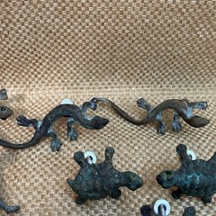 Lot of 13 Mexican Verdigris Metal Southwestern Drawer Pulls Frog Turtle Lizard
