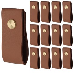 12 Pack Leather Drawer Pulls, Brown Single Hole Leather Dresser Knobs Leather…