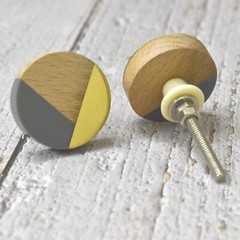 Three Tone Gold Designs Wood Resin Door Knobs, Vintage, Shabby Chic Set of 6