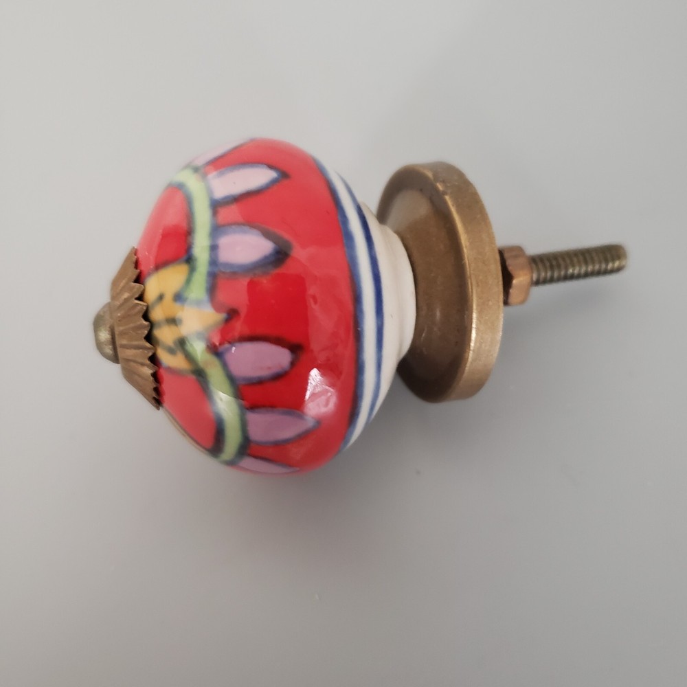 Ceramic Cabinet Furniture Knob Hardware Brass Collar Cuff Boho Folk Art Cottage