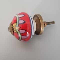 Ceramic Cabinet Furniture Knob Hardware Brass Collar Cuff Boho Folk Art Cottage