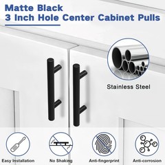 30 Pack Cabinet Handles Matte Black Cabinet Pulls with 3 Inch Hole Center, St…