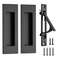2 Pack 4.72″ Pocket Door Handles + 1 Finger Edge Pull, Black Recessed Flush R…