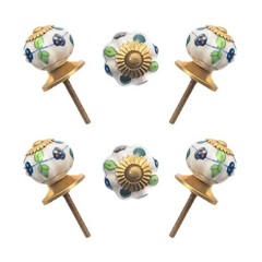 Assorted Hand-Painted Ceramic Knobs (6 Pack) – Floral/Abstract w/Gold Leaf, 1.5″
