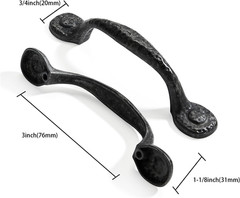 10 Pack 3 Inch (76Mm) Hole Center Black Iron Cabinet Pulls,Antique Black Rustic