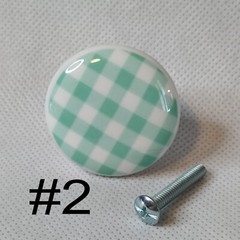 Pastel Ginghams by lmm 1.5″ DECORATIVE Glossy CERAMIC Dresser Drawer Pulls KNOBS