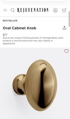 25 Rejuvenation Oval Knob In Heritage Brass