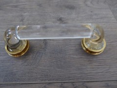 Metallic Gold Metal & Glass Handle Drawer Pull Sleek Modern Elegant Simple Pull